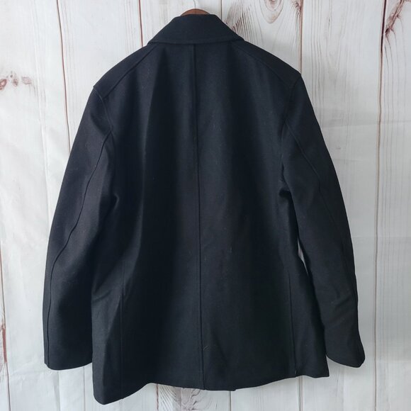 Nautica Quilted Black Wool Blend Men’s L Double Breasted Pea Coat Winter Jacket - Picture 2 of 7